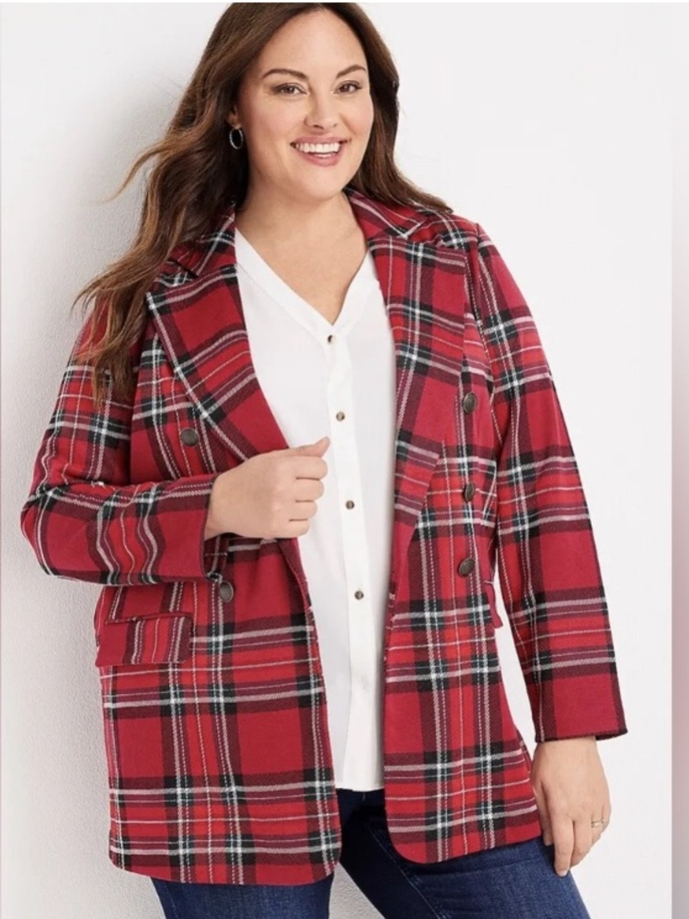 Maurices Red Plaid Blazer Jacket